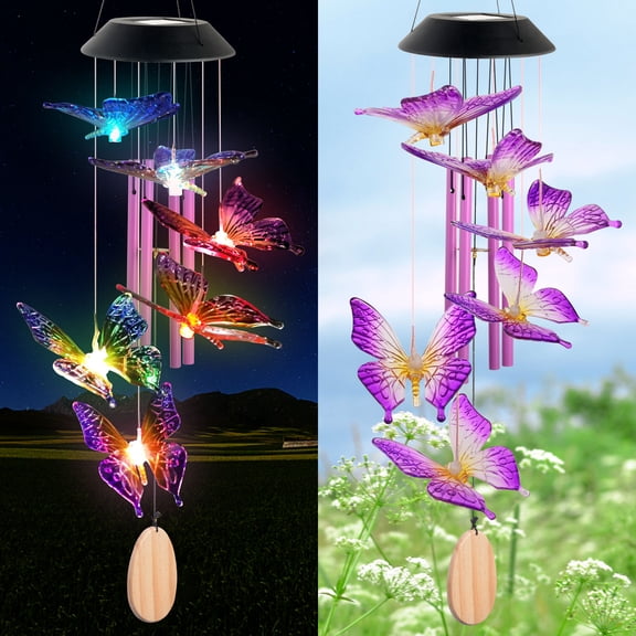 Butterfly Decorative Mobiles Gifts, Solar Butterfly Wind Chimes, Gifts for Mom, Women, Grandma, Garden Courtyard Lawn Decor, Thanksgiving Gift