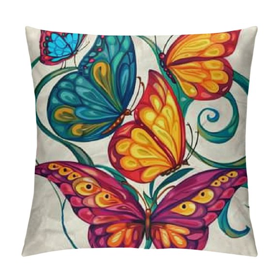 Butterfly Decorative Throw Pillow Case Pack Swallow Tail Summer Bugs with Paisley Circles and Stripes Patterned Wings Image, Cushion Cover for Couch Living Room Car,Multicolor