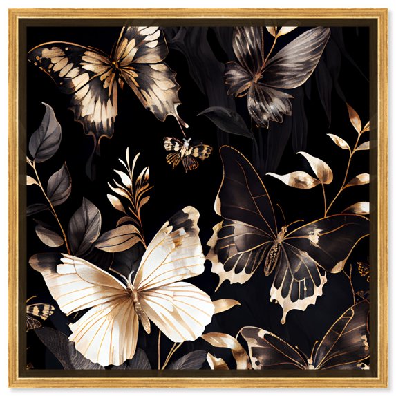 Butterfly Departure Elegant Butterfly Canvas Wall Art by Art Remedy, Gold Floater Frame, 24"x24"