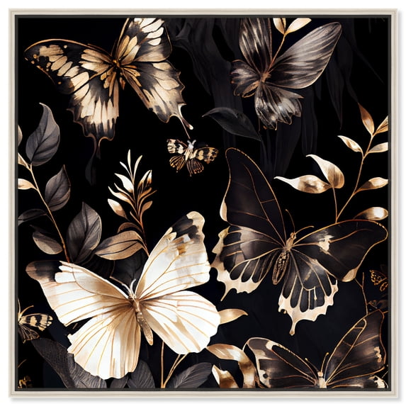 Butterfly Departure Elegant Butterfly Canvas Wall Art by Art Remedy, Silver Floater Frame, 40"x40"