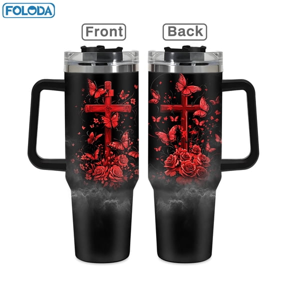 Butterfly Design 40oz Stainless Steel Handle Insulated Mug Outdoor Travel Mug, 40oz Cold Drink Coffee Mug Graduation, Birthday, Valentine's Day, Mother's Day, Christmas Gift for Women and Sisters