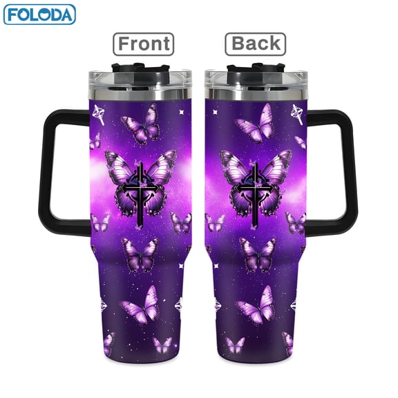 Butterfly Design 40oz Stainless Steel Handle Insulated Mug Outdoor Travel Mug, 40oz Cold Drink Coffee Mug Graduation, Birthday, Valentine's Day, Mother's Day, Christmas Exclusive Gift Mug for Women