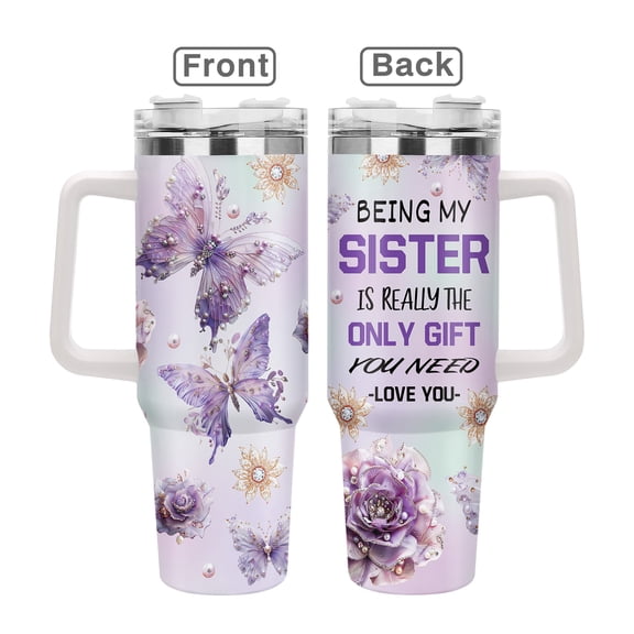 Butterfly Design 40oz Stainless Steel Handle Insulated Mug Outdoor Travel Mug, 40oz Cold Drink Coffee Mug Graduation, Birthday, Valentine's Day, Mother's Day, Christmas Gift for Women and Sisters