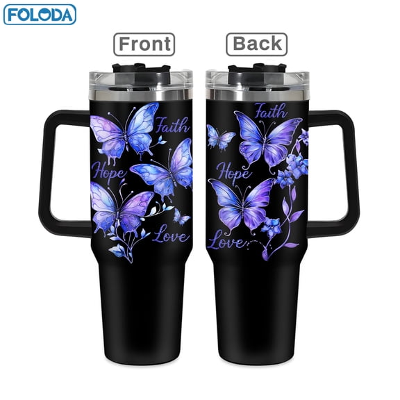 Butterfly Design 40oz Stainless Steel Handle Insulated Mug Outdoor Travel Mug, 40oz Cold Drink Coffee Mug Graduation, Birthday, Valentine's Day, Mother's Day, Christmas Exclusive Gift Mug for Women