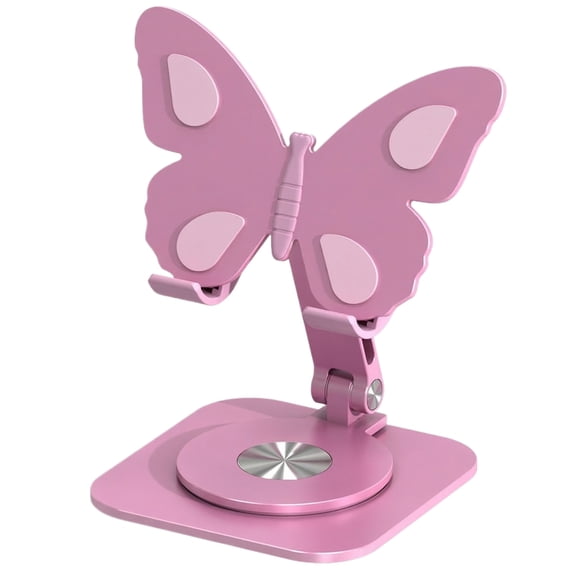 Butterfly Design Aluminum Phone Tablet Stand, 360° Rotating Foldable Desktop Holder, Adjustable Height & Angle Universal Stand for iPhone iPad Samsung, for Home Office Kitchen Travel Daily Use