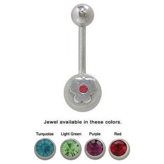 Butterfly Design Belly Button Ring with Cz Gem 14G