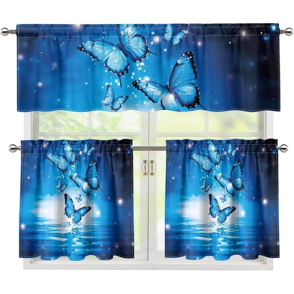 Butterfly Design Kitchen Curtains Set for Windows Shade Curtains 3 Piece Drapes and Valances Set Rod Pocket Short Tier Curtain,Modern Small Drapes Elegant Appearance