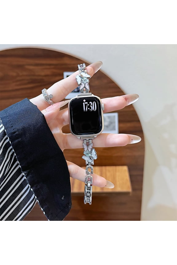 Butterfly Design Metal Bracelet Band for Apple Watch 42(Series 1 2 3)/44/45/46/49mm, Adjustable Waterproof Elegant Replacement Strap for iWatch 11 10 9 8 7 6 5 4 3 2 1 SE321 Ultra321, Silver