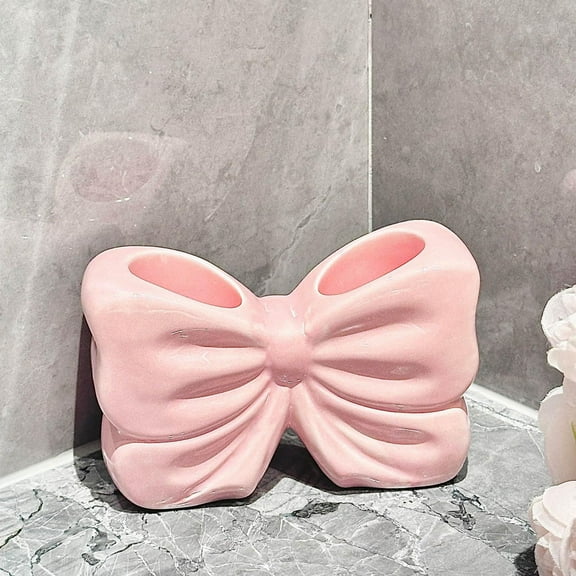 Butterfly Design Toothbrush holder, Bow Bathroom Decor, Bathroom countertop Accessories, Bathroom Home Bow Decor (pink)