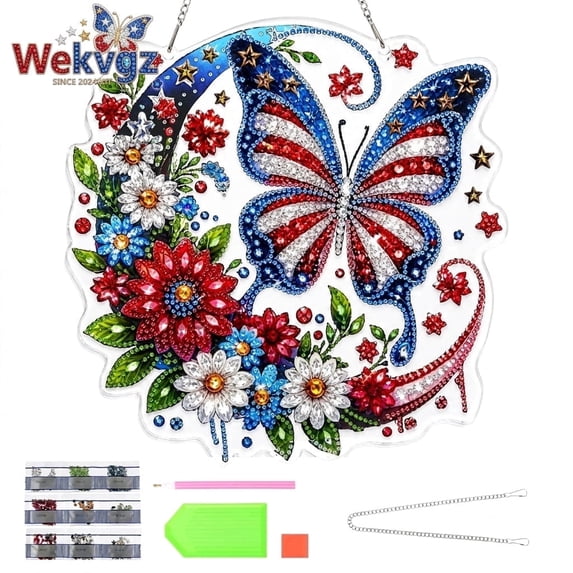 Butterfly Diamond Art Hanging Kit, Acrylic Suncatcher for Window Decor, DIY Gem Painting Pendant for Home, Wall Art Ornament, Moon Pattern, 9.6 x 9.5 Inches