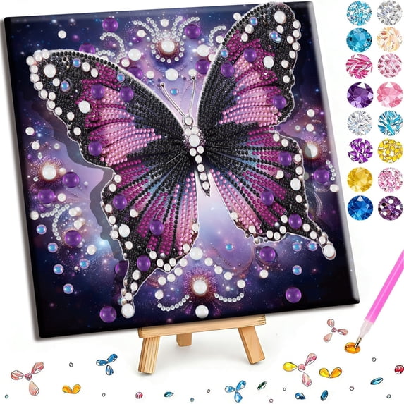 Butterfly Diamond Painting DIY Kit,5D Crystal Rhinestone Art Set with Wooden Frame for Home Desk Decor and Creative Handmade Display
