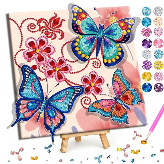 Butterfly Diamond Painting DIY Kit,5D Crystal Rhinestone Art Set with Wooden Frame for Home Desk Decor and Creative Handmade Display