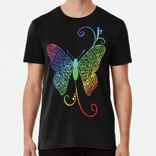 Butterfly Doodle Pattern Rainbow Colors Size S to 5XL Made in the USA T