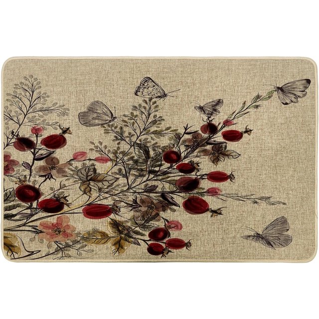 Butterfly Door mat Chinoiserie Ink Painting Floral Berry Traditional
