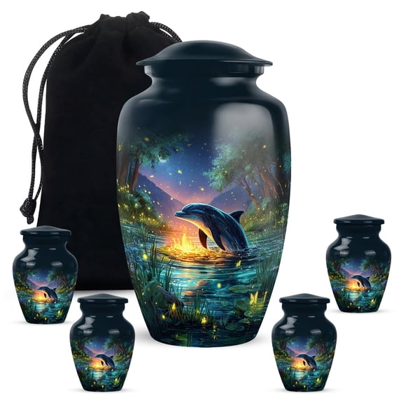 Butterfly Dophin Urns for Ashes Adult Male/Female - Cremation Burial Urns - Funeral Urn with Secure Lid - Blue Urn for Ashes Adult Male3inch 4pcs Small & 10inch 1pcs Large Size Combo- Pack of 5