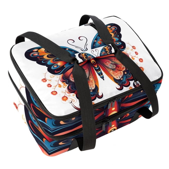 Butterfly Double Layered Insulated Refrigerated Lunch Bag with Two Compartments, Large Capacity, and Hand Carry - 7.1x11.4x16.1 Inches