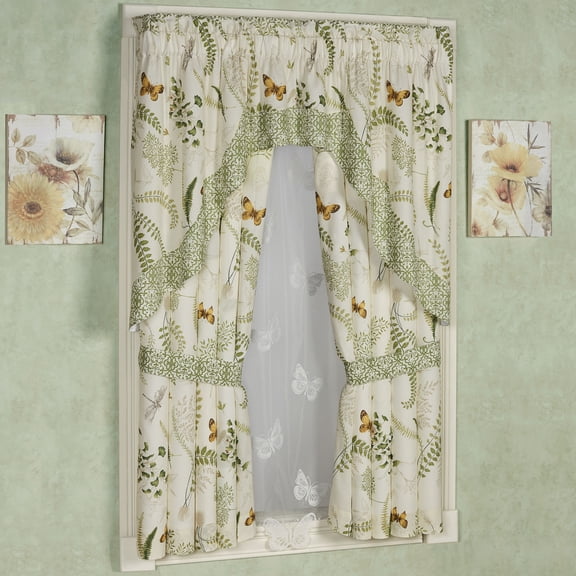 Butterfly, Dragonfly Cotton Window Treatment, Eggshell Contour Valance - 63L Curtains Set