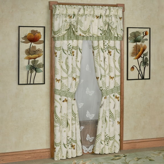 Butterfly, Dragonfly Cotton Window Treatment, Eggshell Layered Valance - 84L Curtains Set
