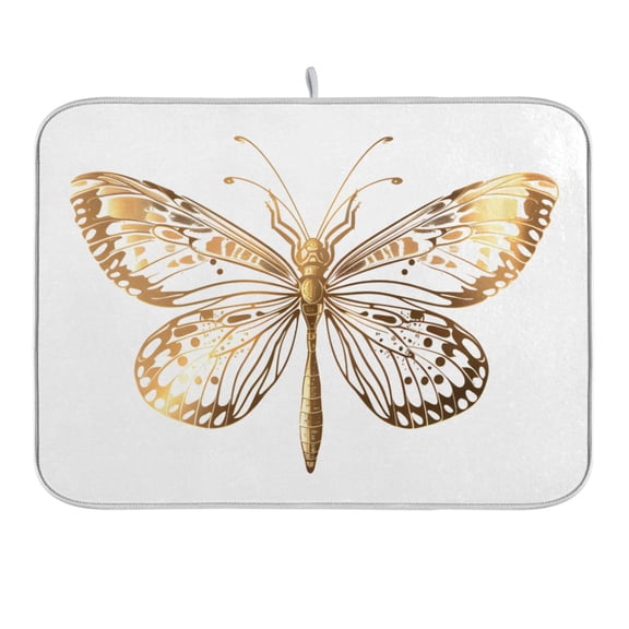 Butterfly Dragonfly Dish Drying Mat 16x18 Absorbent Microfiber Draining Rack Pad for Kitchen Counter Sink