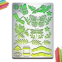 Butterfly Dragonfly Metal Stencil Bird Plant Note Journal Stencil 5.5×7.5inch Reusable Retro Stainless Steel Stencil for Scrapbooking DIY Craft Album Paper Card Decor