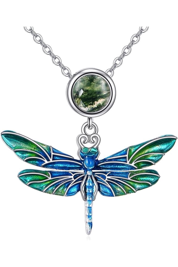 Butterfly/Dragonfly Necklace for Women 925 Sterling Silver Animals Pendant Necklace Opal Moss Agate Jewelry Gift