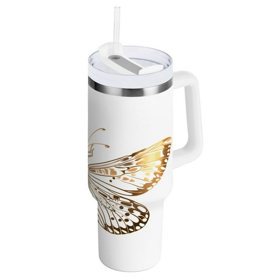 Butterfly Dragonfly Tumbler with Handle and Straw Lid 40 oz Insulated Vacuum Water Bottle Stainless Steel Travel Cup