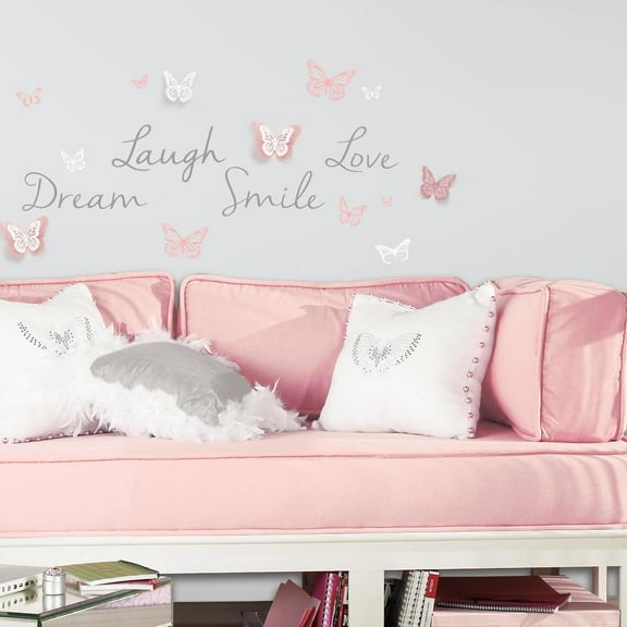 Butterfly Dream Peel and Stick Wall Decals w/ 3D Embellishments