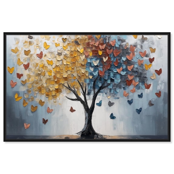 Butterfly Dream Tree I Canvas Colorful Tree Art by Art Remedy, Black Frame, 15" x 10"