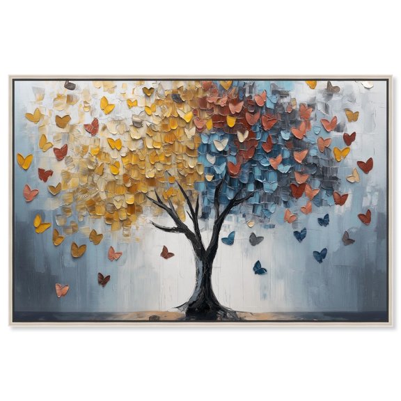 Butterfly Dream Tree I Canvas Colorful Tree Art by Art Remedy, Silver Frame, 54" x 36"