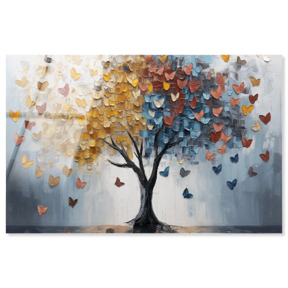 Butterfly Dream Tree I High-Gloss Frameless Acrylic Glass Wall Art Colorful Tree by Art Remedy, Ready to Hang, 15 x 10