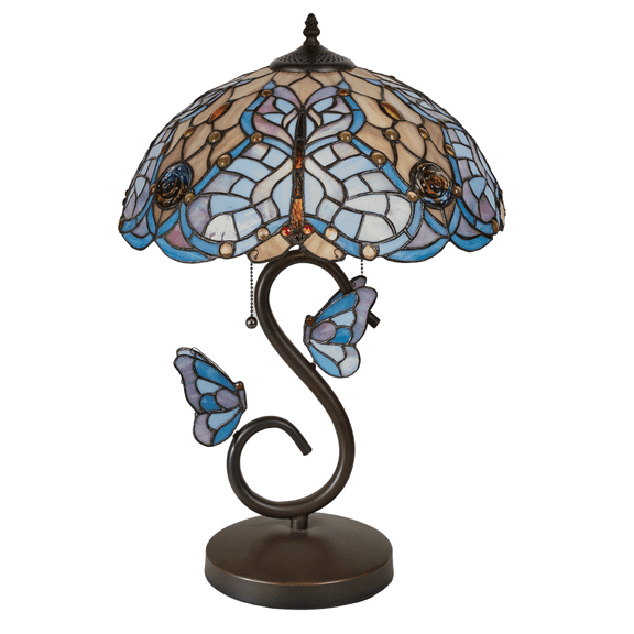 Butterfly Dreams Tiffany Style Bronze Metal Table Lamp with Geometric Shaped Design Shade