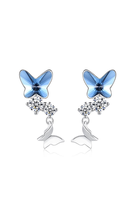 Butterfly Drop Earrings for Women Blue Crystal Sterling Silver Ginger Lyne Collection