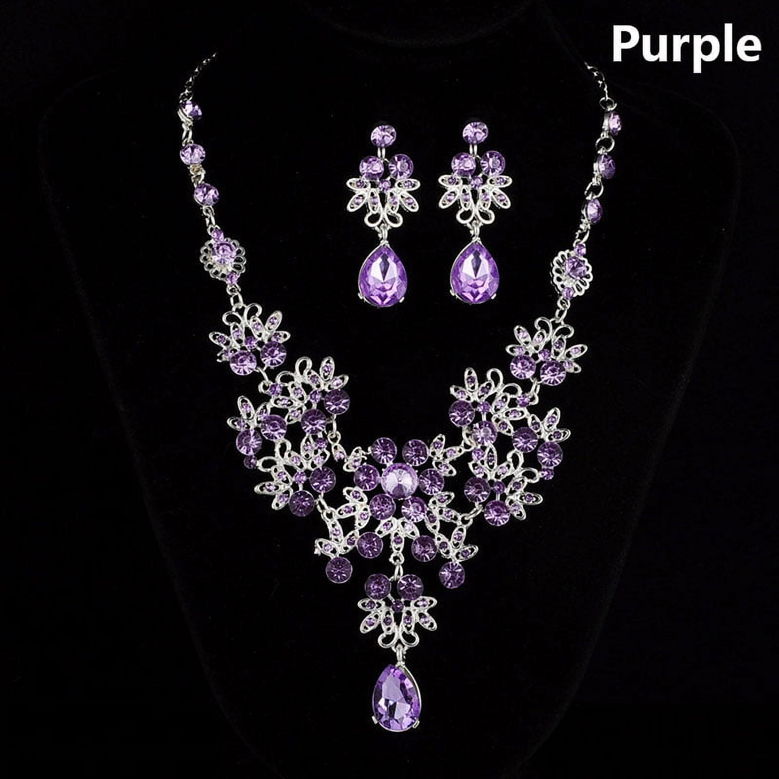 Abstract Swirl Stone Embellished Necklace - Purple – DazzledByJewels