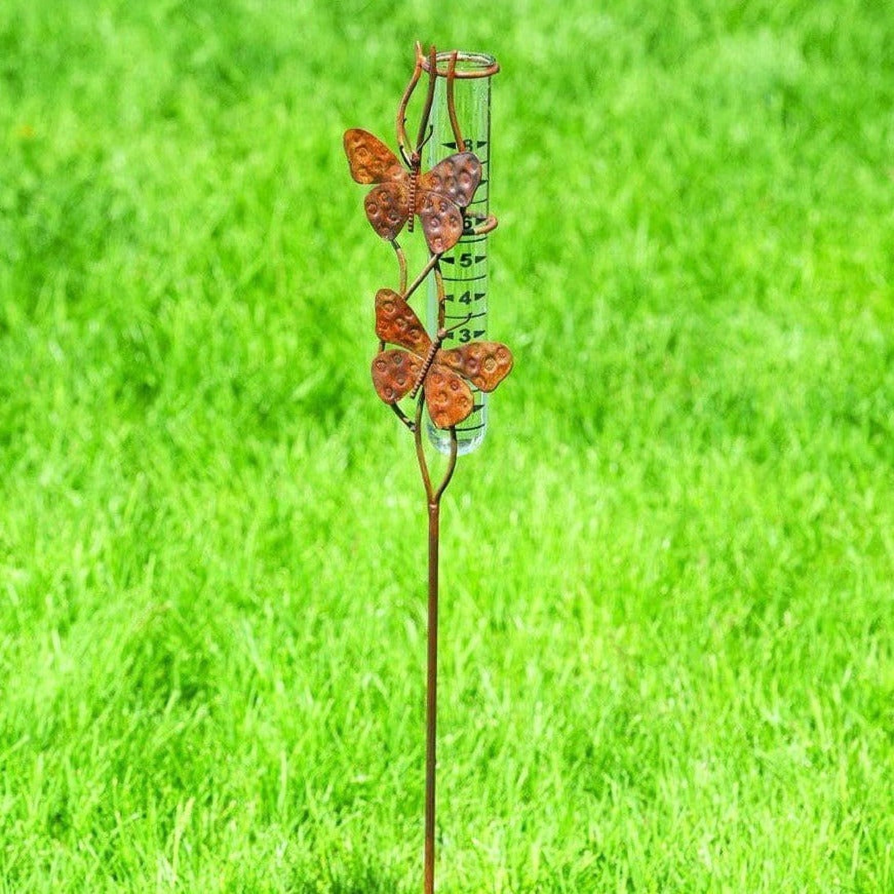 Handcrafted Flamed Metal Butterfly Duo Rain Gauge with Glass Receptacle