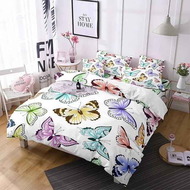 Butterfly Duvet Cover King Queen Blue Watercolor Butterflies Bedding