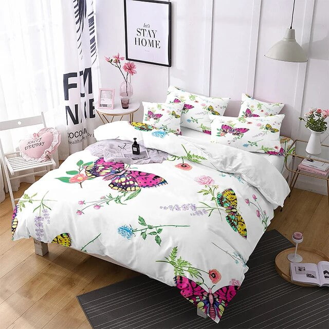 Butterfly Duvet Cover King Queen Blue Watercolor Butterflies Bedding