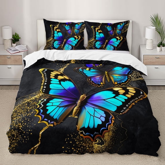 Butterfly Duvet Cover Set, Blue Butterfly Comforter Cover Set,Butterfly Bedding Set for Girls Teen Bedroom Decor, 1 Quilt Cover and 2 Pillowcases,3 Pieces
