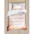 thumbnail image 1 of Butterfly Duvet Cover Set, Dreamy Butterflies over Trees Romantic Fantasy Blurry Sky Design, Decorative 2 Piece Bedding Set with 1 Pillow Shams, Twin Size, Pale Pink Orange, by Ambesonne, 1 of 3