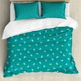 thumbnail image 1 of Butterfly Duvet Cover Set, Flying Pastel Colorful Creature Silhouettes Designed Pattern, Decorative 3 Piece Bedding Set with 2 Pillow Shams, Queen Size, Dark Seafoam and Multicolor, by Ambesonne, 1 of 3