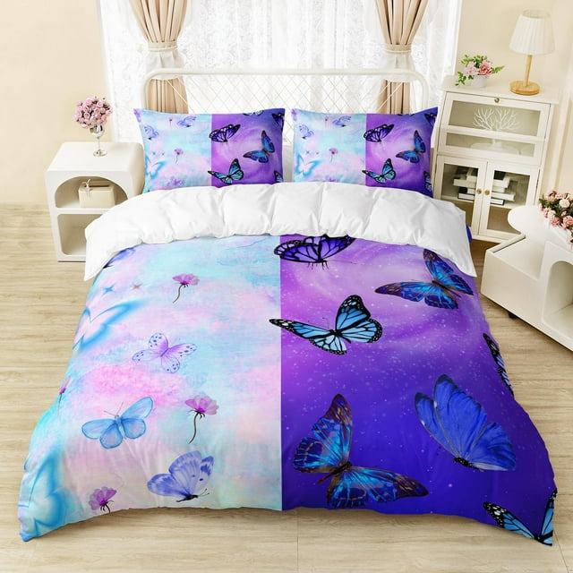 Butterfly Duvet Cover Set for Girls,Tie Dye Butterfly Bedding Set for