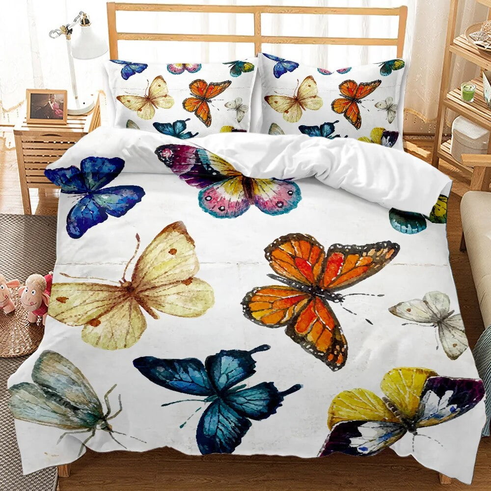 Butterfly Duvet Cover Set Oil Painting Yellow Blue Colour Animals