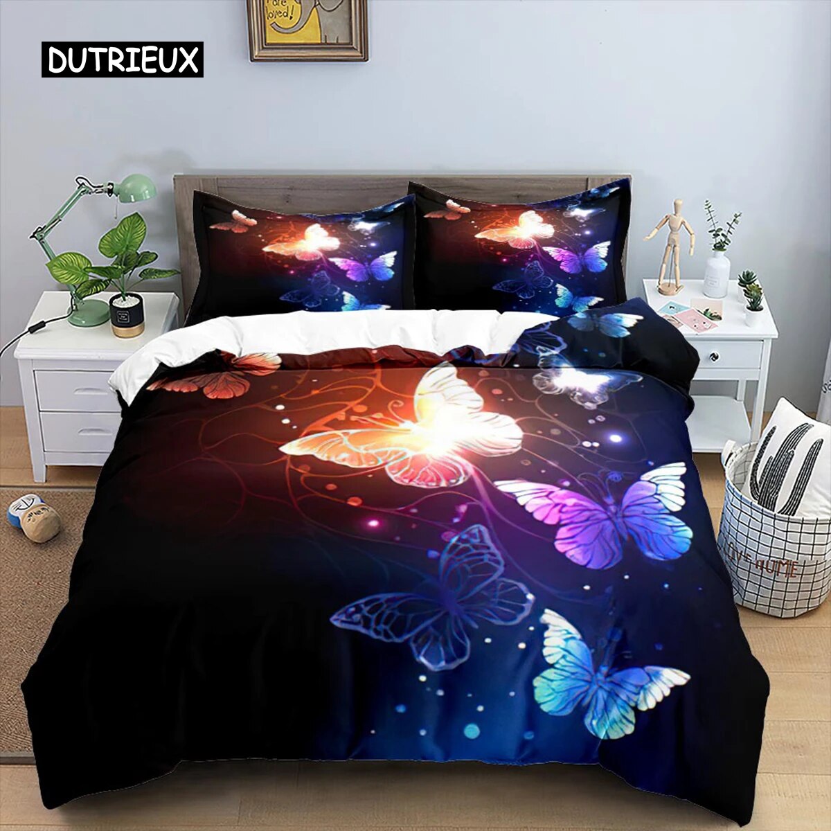 Butterfly Duvet Cover Set Polyester 3D Purple Butterfly Bedding Set