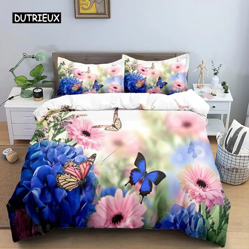 Butterfly Duvet Cover Set Polyester 3D Purple Butterfly Bedding Set