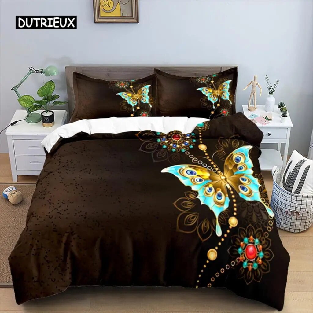 Butterfly Duvet Cover Set Polyester 3D Purple Butterfly Bedding Set