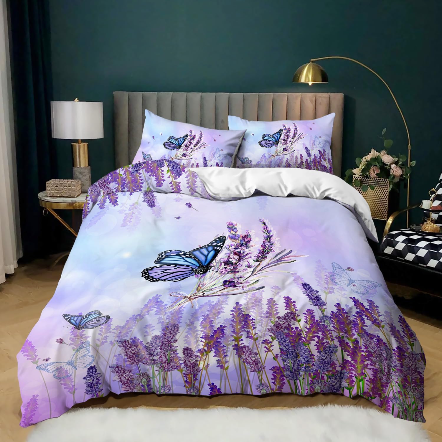 Sunnycitron Queen 3D Butterfly Bedding Comforter Set - Purple, 90x90 Inches, Ultra-Soft Microfiber