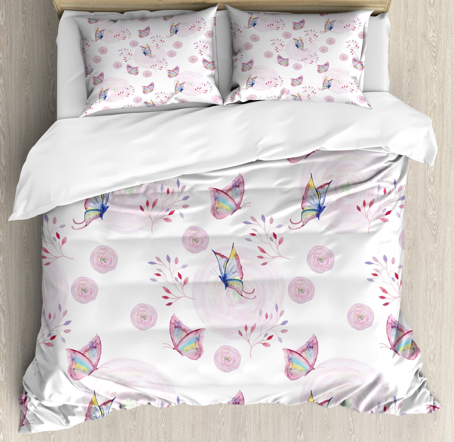 Queen Size Pink and White Butterfly Duvet Cover Set