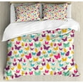 thumbnail image 1 of Butterfly Duvet Cover Set Queen Size, Colorful Flying Butterfly Silhouettes Fantasy Dreamy Spring Nature Wildlife Theme, Decorative 3 Piece Bedding Set with 2 Pillow Shams, Multicolor, by Ambesonne, 1 of 3