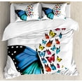 thumbnail image 1 of Butterfly Duvet Cover Set Queen Size, Creative Conceptual Artwork Monarch Wings Colorful Realistic Natural Wildlife, Decorative 3 Piece Bedding Set with 2 Pillow Shams, Multicolor, by Ambesonne, 1 of 3