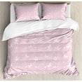 thumbnail image 1 of Butterfly Duvet Cover Set Queen Size, Butterfly Silhouettes on Flowered Soft Background Ornamental Design Nature, Decorative 3 Piece Bedding Set with 2 Pillow Shams, Pale Pink White, by Ambesonne, 1 of 3