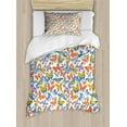 thumbnail image 1 of Butterfly Duvet Cover Set, Repetitive Style Spring Insects Flying Creatures on Plain Backdrop, Decorative 2 Piece Bedding Set with 1 Pillow Shams, Twin Size, Coral Yellow and Blue, by Ambesonne, 1 of 3